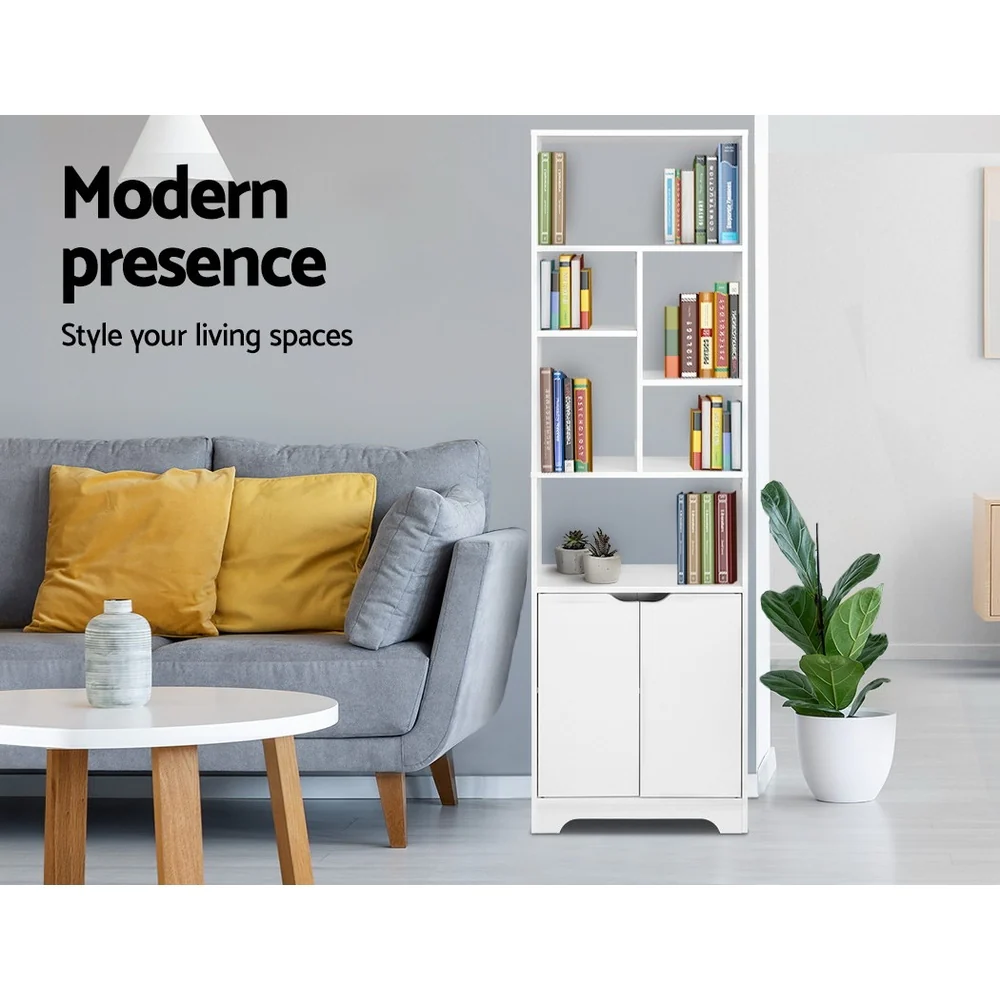 Artiss Bookshelf With Cabinet - Gina White - Nurns