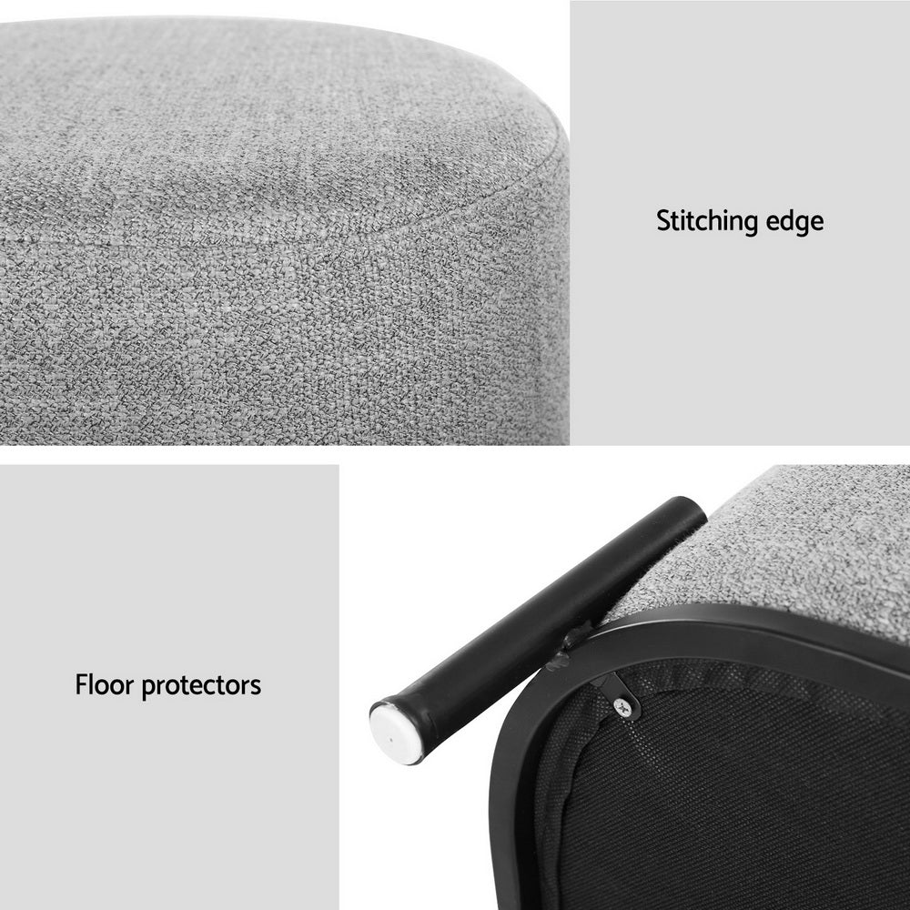 Square Foot Stool Faux Linen Fabric Ottoman Foot Rest Padded Seat Grey - Nurns