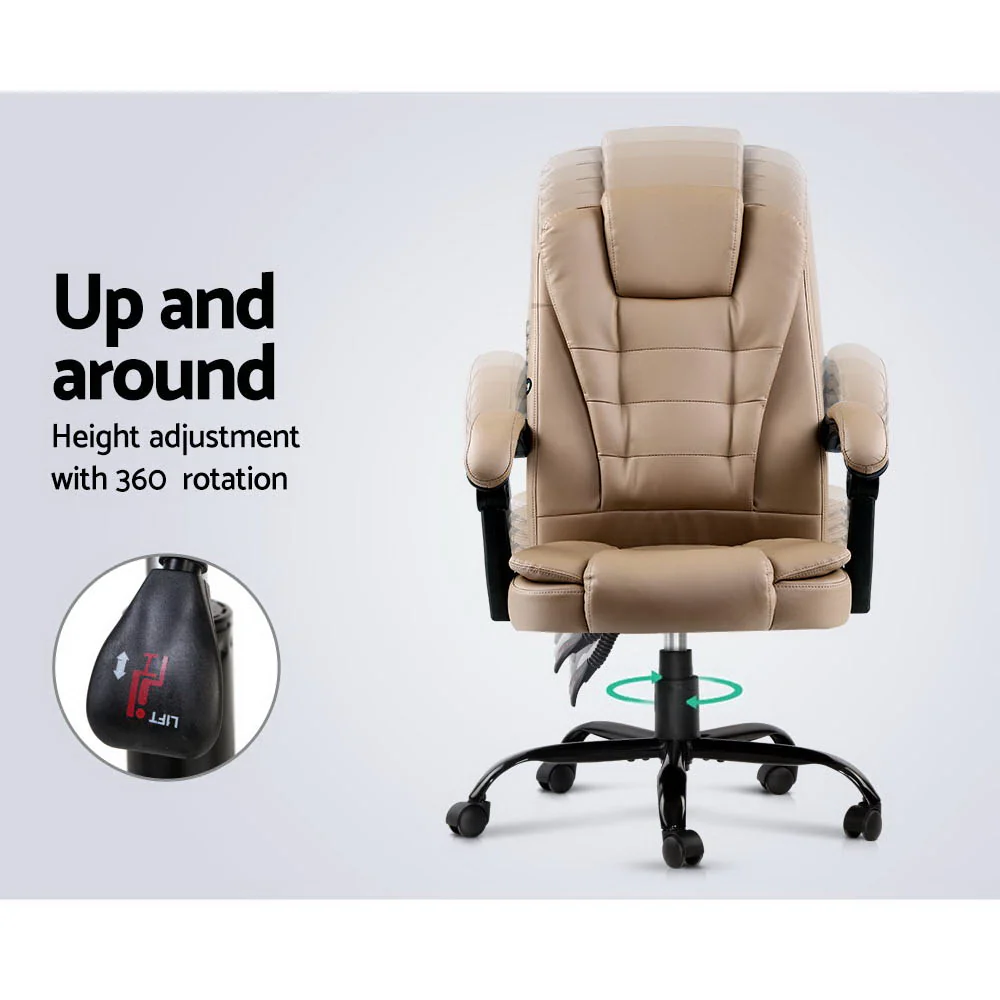 Artiss Massage Office Chair Executive Computer Gaming Chairs Brown PU Leather Espresso - Nurns