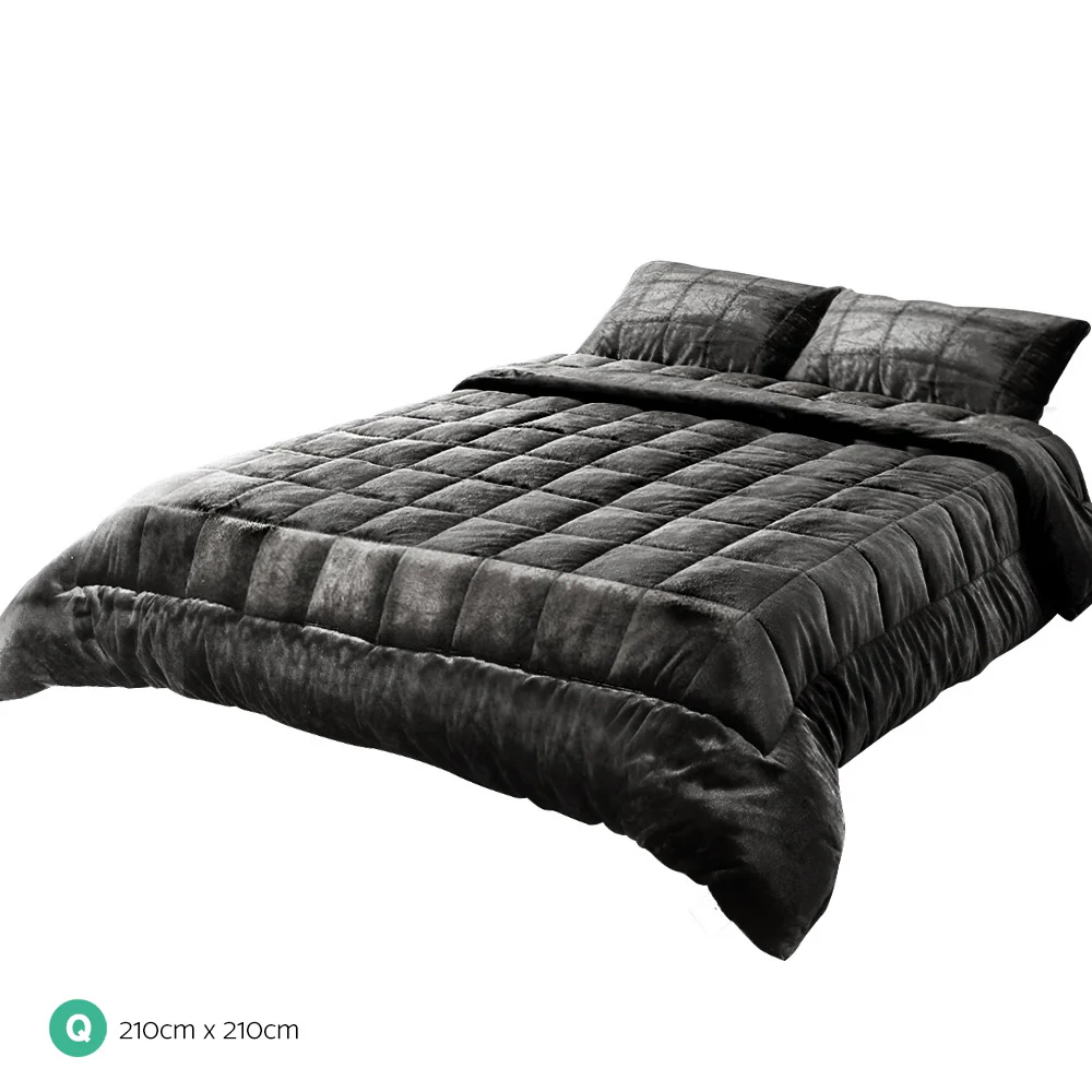 Queen Giselle Bedding Faux Mink Quilt Charcoal - Nurns