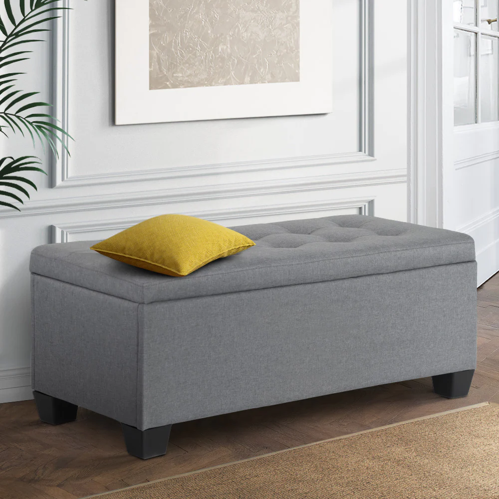 Large Fabric Storage Ottoman - Grey - Nurns