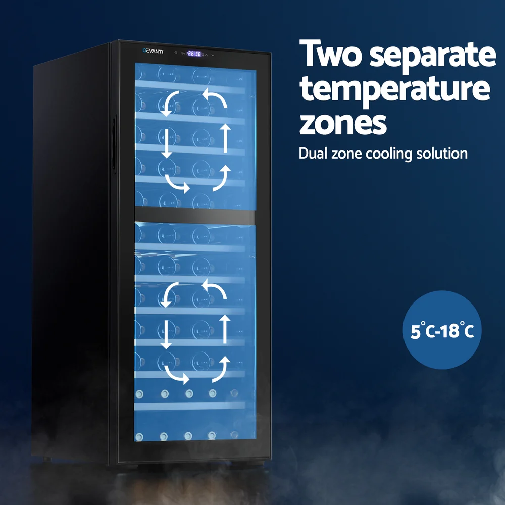 Devanti Wine Fridge Cooler Compressor Dual Zone 80 Bottles - Nurns