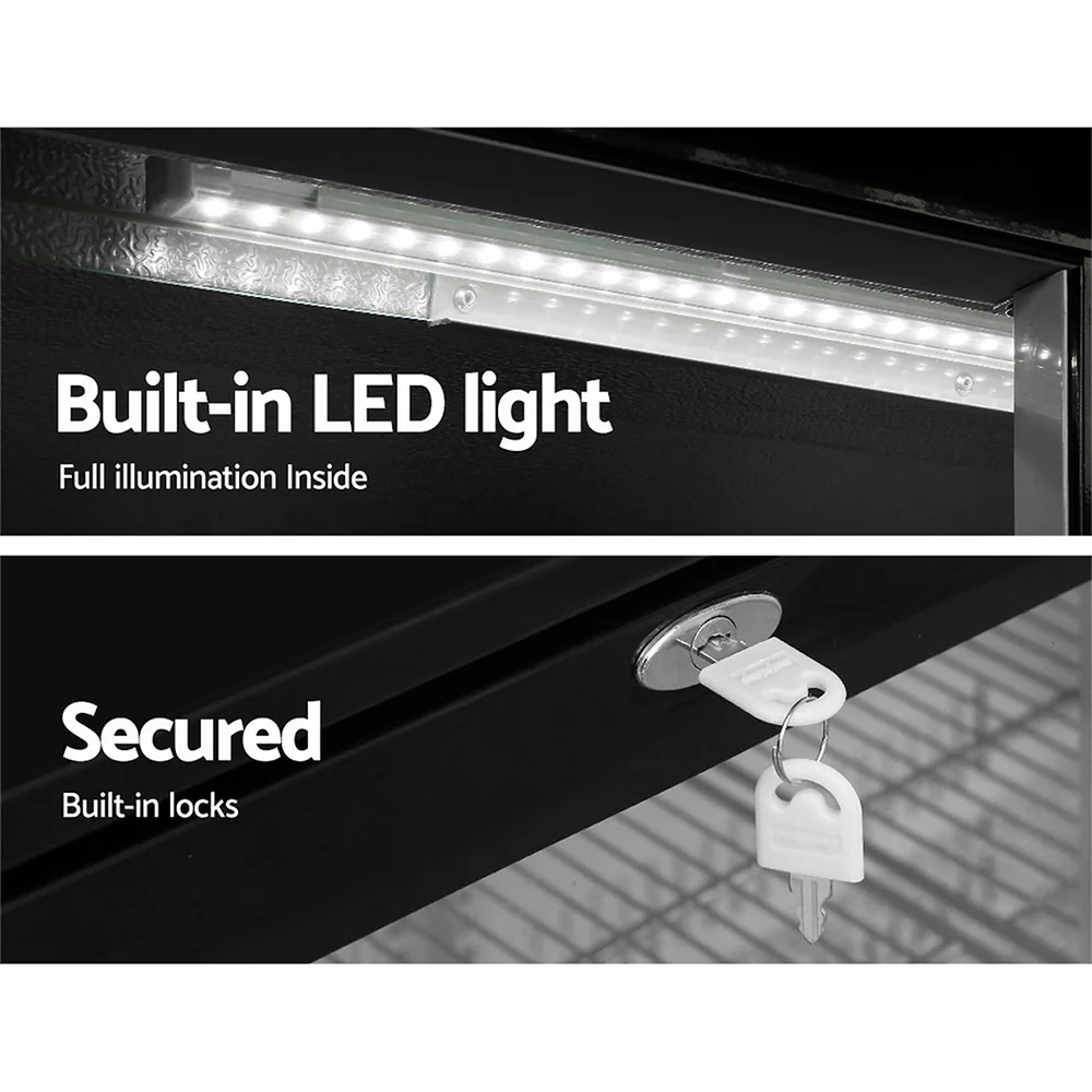 Devanti 198L Bar Fridge Dual Glass Door with Light Black - Nurns