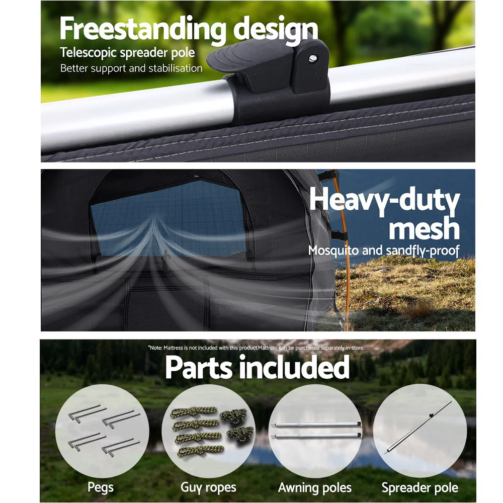 Double Swag Camping Swags Canvas Free Standing Dome Tent Dark Grey - Nurns