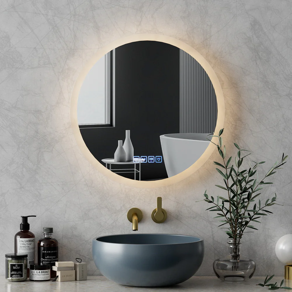 Bluetooth LED Wall Mirror With Light 50CM Bathroom Decor Round Mirrors - Nurns