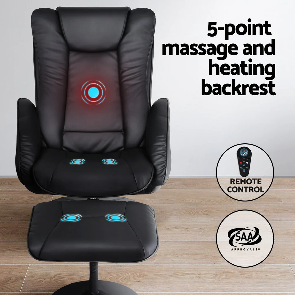 Daedalus Recliner Chair Ottoman Heated Massage - Black - Nurns