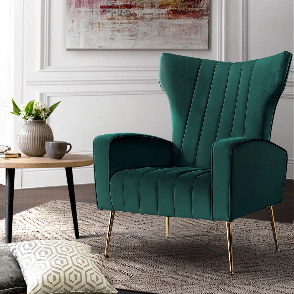Maricel Accent Velvet Seat Lounge Armchair - Green - Nurns