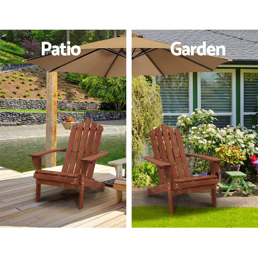 Adirondack Gardeon Outdoor Chairs Wooden Beach Chair Patio Furniture Garden Brown - Nurns
