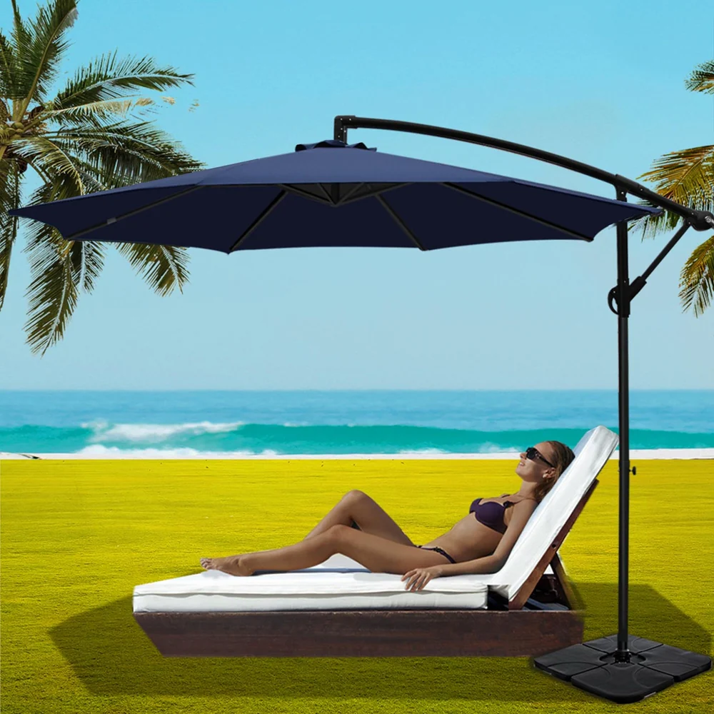 Instahut 3m Umbrella w/Base Outdoor Cantilever Beach Garden Patio Parasol Navy - Nurns