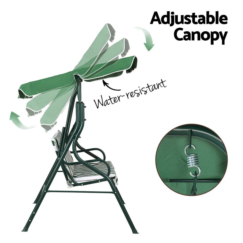 Astride Outdoor Swing Chair Garden Bench Furniture Canopy 3-Seater - White Green - Nurns