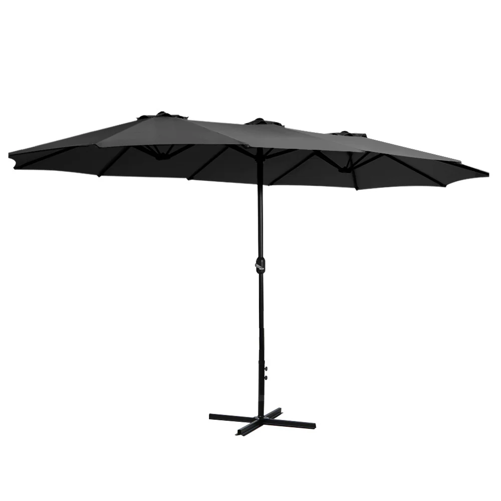 Instahut 4.57m Outdoor Umbrella Beach Pole Garden Tilt Black - Nurns