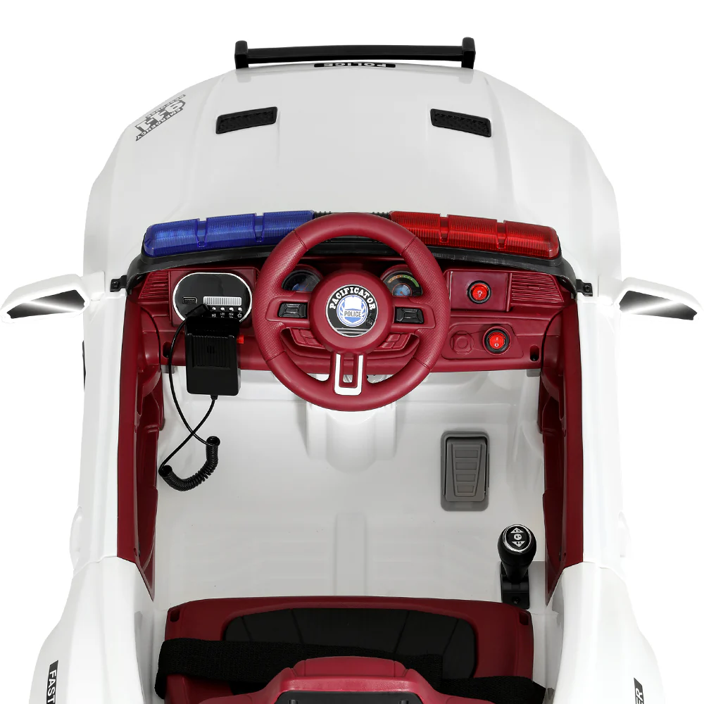 Kids Ride On Car Electric Patrol Police Cars Battery Powered Toys 12V - White - Nurns