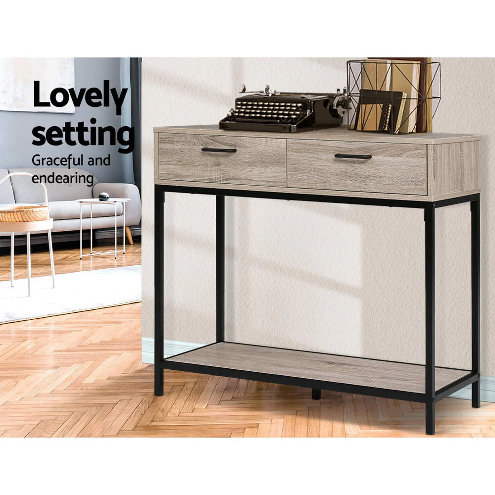 Hallway Console Table Hall Side Entry Display Desk Drawer Storage Oak - Nurns