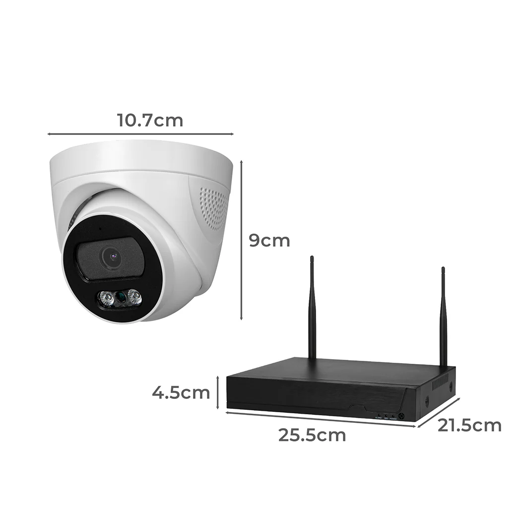 Set of 8 Wireless Security Camera System Set Round with NVR Hard Drive - White - Nurns