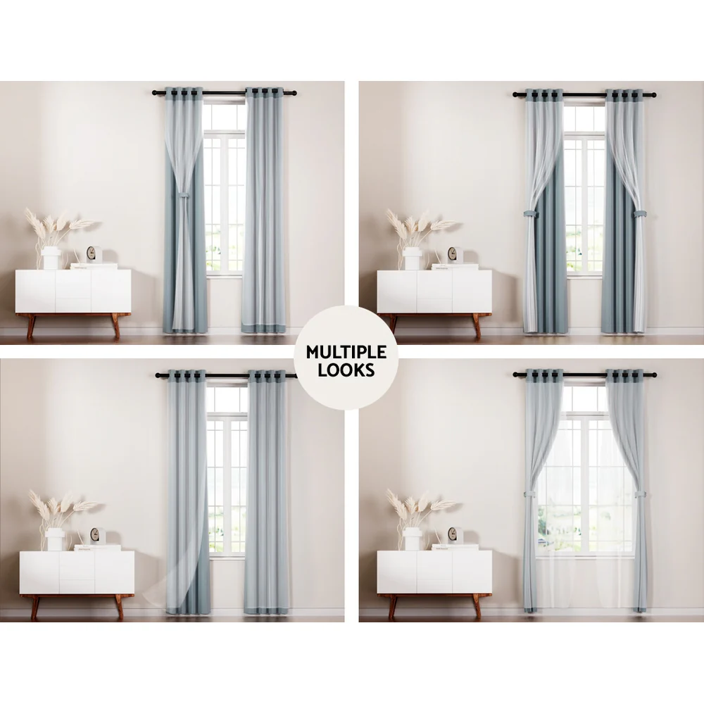 Set of 2 132x213cm Blockout Sheer Curtains Light Grey - Nurns