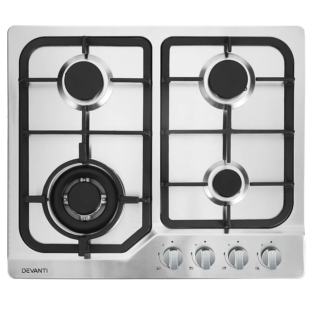 Devanti Gas Cooktop 60cm 4 Burner Silver - Nurns