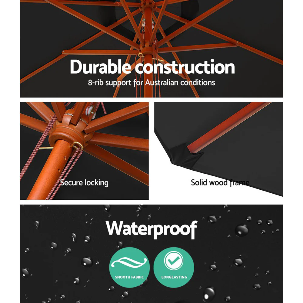 Instahut 2.7m Outdoor Umbrella w/Base Pole Umbrellas Garden Sun Stand Deck Black - Nurns