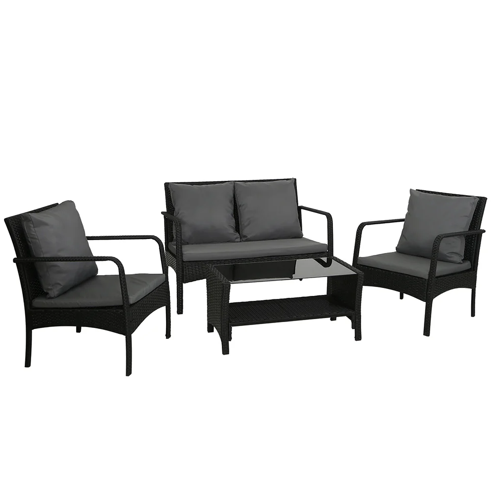 Camborne 4-Seater Furniture Lounge Wicker 4-Piece Outdoor Sofa - Black - Nurns