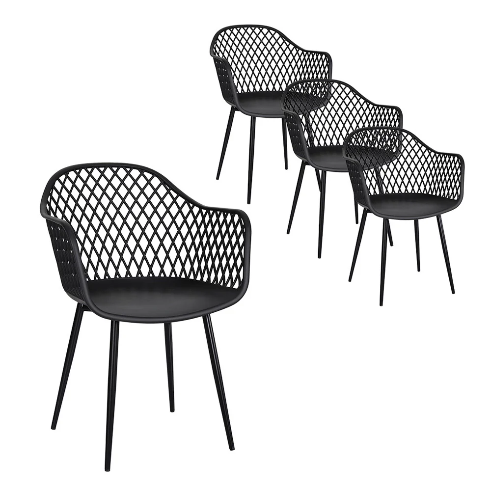 Gerald Set of 4 Outdoor Dining Chairs PP Lounge Chair Patio Furniture Garden - Black - Nurns