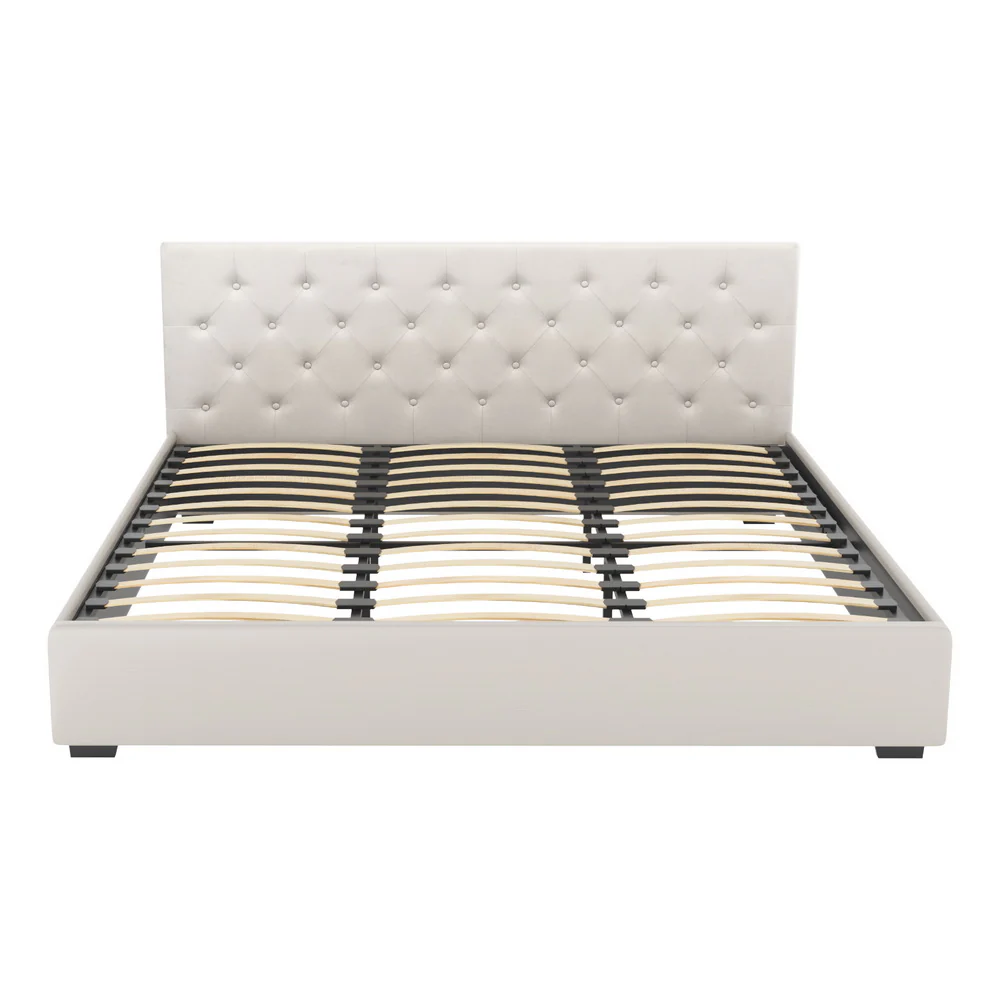 Samara Gas Lift Bed Frame - Beige King - Nurns