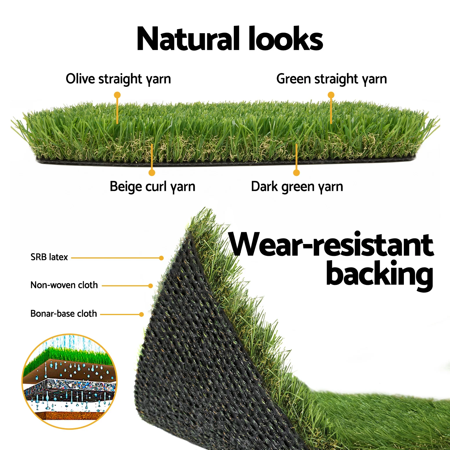 Primeturf Artificial Grass 30mm 2mx5m 20SQM Synthetic Fake Lawn Turf Plastic Plant 4-coloured - Nurns