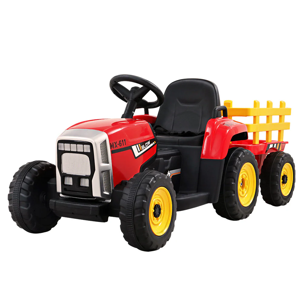 Ride On Car Tractor Trailer Toy Kids Electric Cars 12V Battery - Red - Nurns