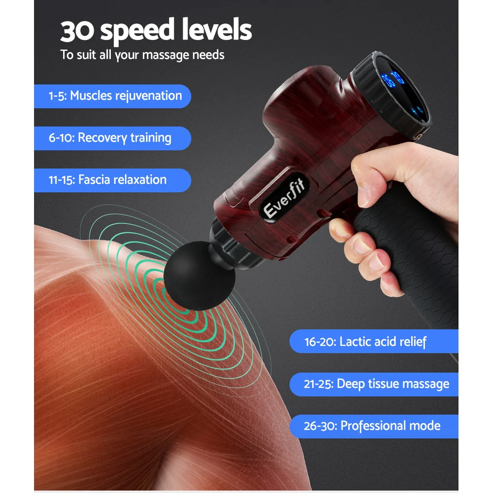 Everfit Massage Gun 30 Speed 6 Heads Vibration Muscle Massager Chargeable Red - Nurns