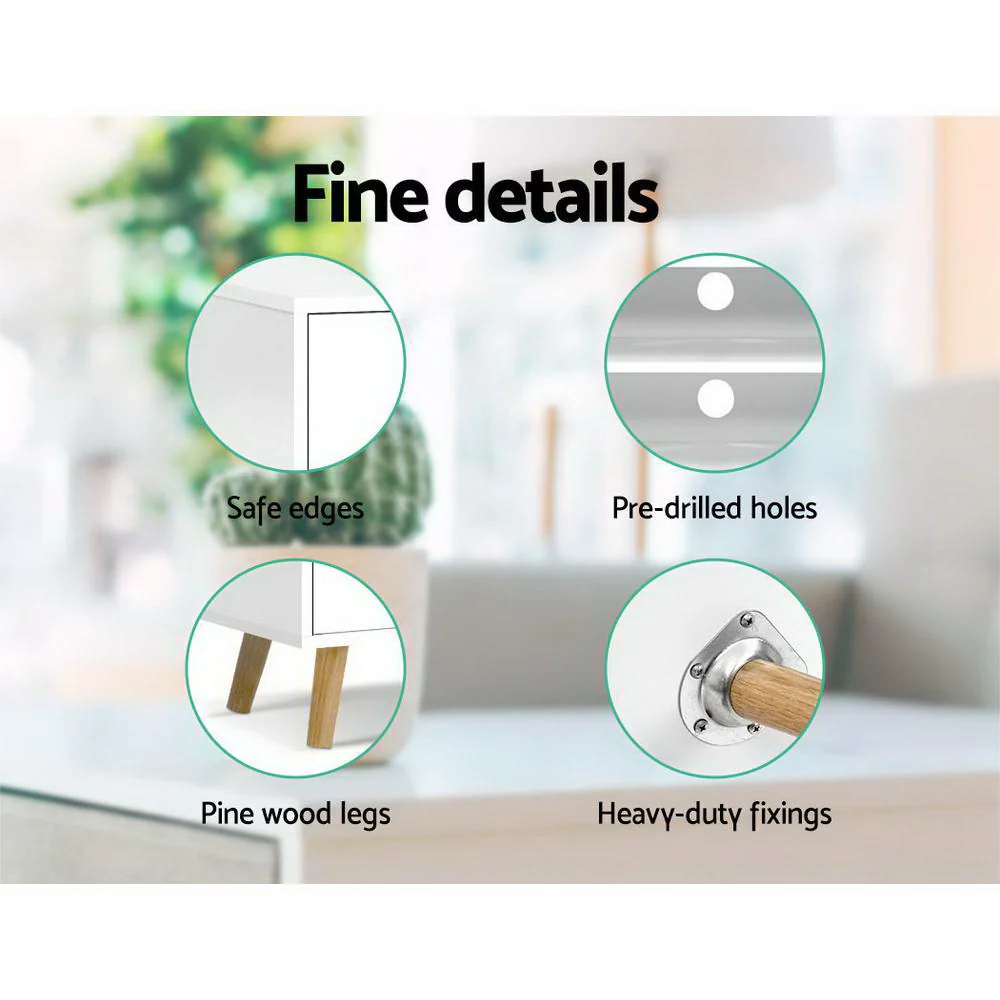 Quinby 120cm TV Cabinet Entertainment Unit Stand Wooden Scandinavian - White - Nurns