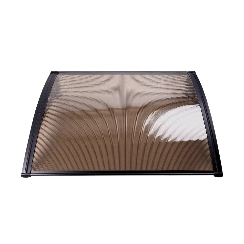 Instahut Window Door Awning Canopy 1mx2m Brown Sheet Black Plastic Frame - Nurns