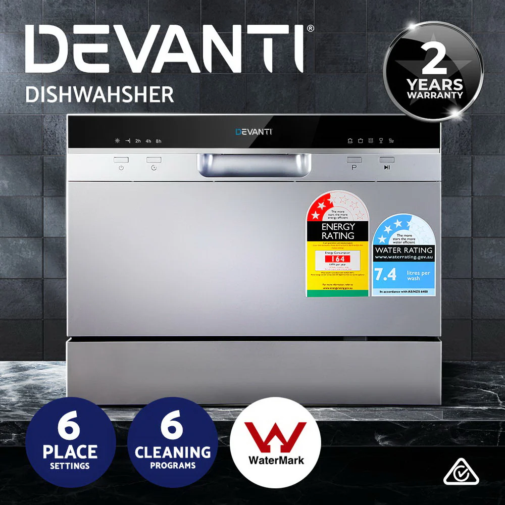 Devanti 6 Place Settings Benchtop Dishwasher Sliver - Nurns