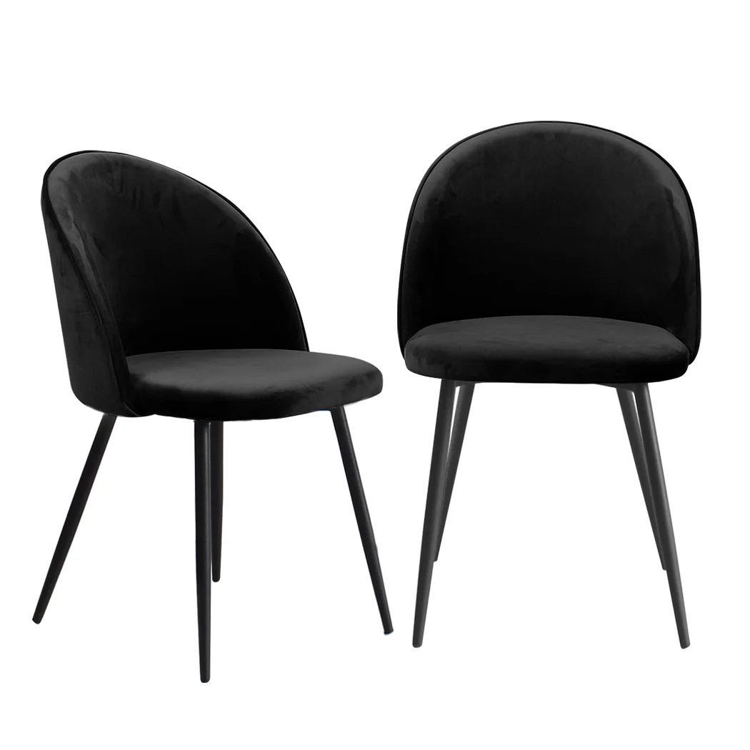 Brooke Set of 2 Dining Chairs Kitchen Cafe Lounge Sofa Upholstered Velvet - Black - Nurns
