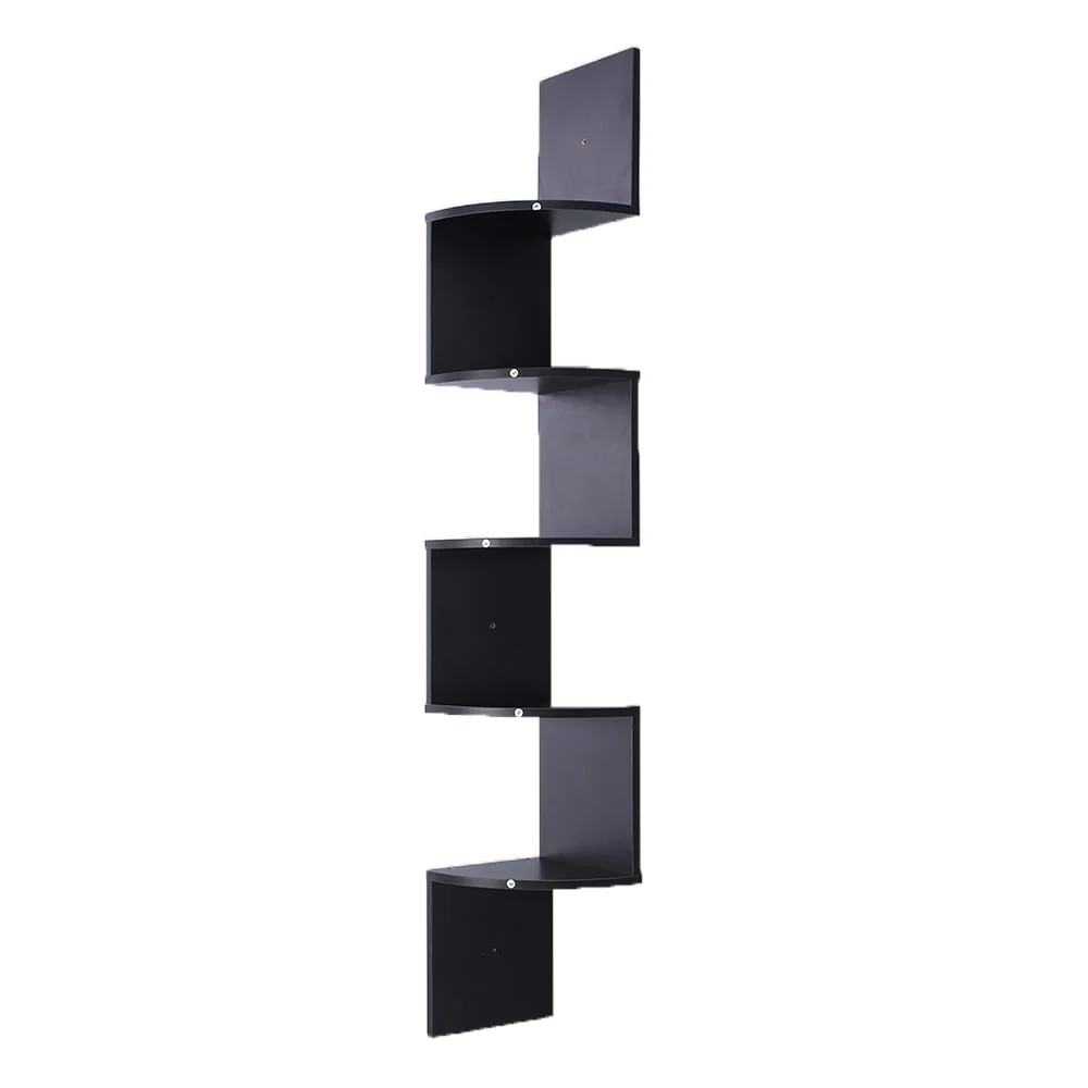 Sarantino 5 Tier Corner Wall Shelf Display Shelves DVD Book Storage Rack Floating Mounted - Black - Nurns
