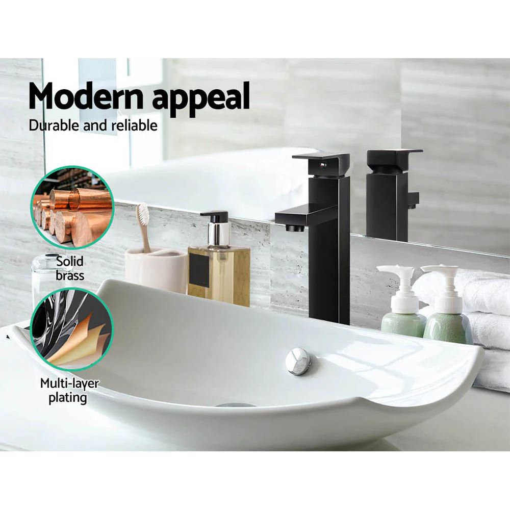 Bathroom Basin Mixer Tap Square Tall Faucet Vanity Laundry Black - Nurns