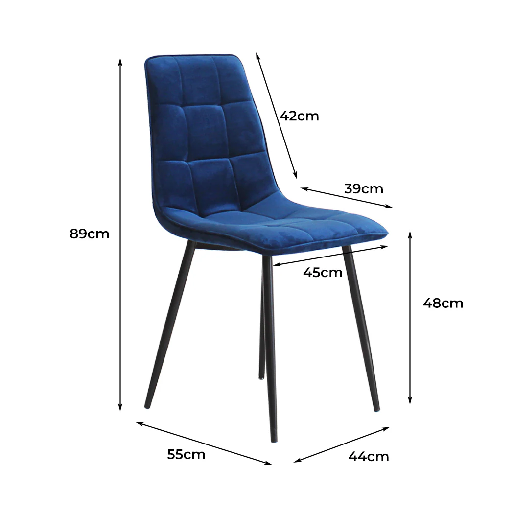 Spencer Set of 4 Dining Chairs Kitchen Table Lounge Room Retro Padded Seat Velvet - Blue - Nurns