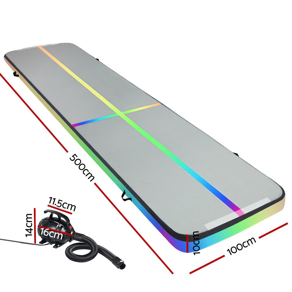 Everfit 5M Air Track Gymnastics Tumbling Exercise Mat W/ Pump Inflatable Colour - Nurns