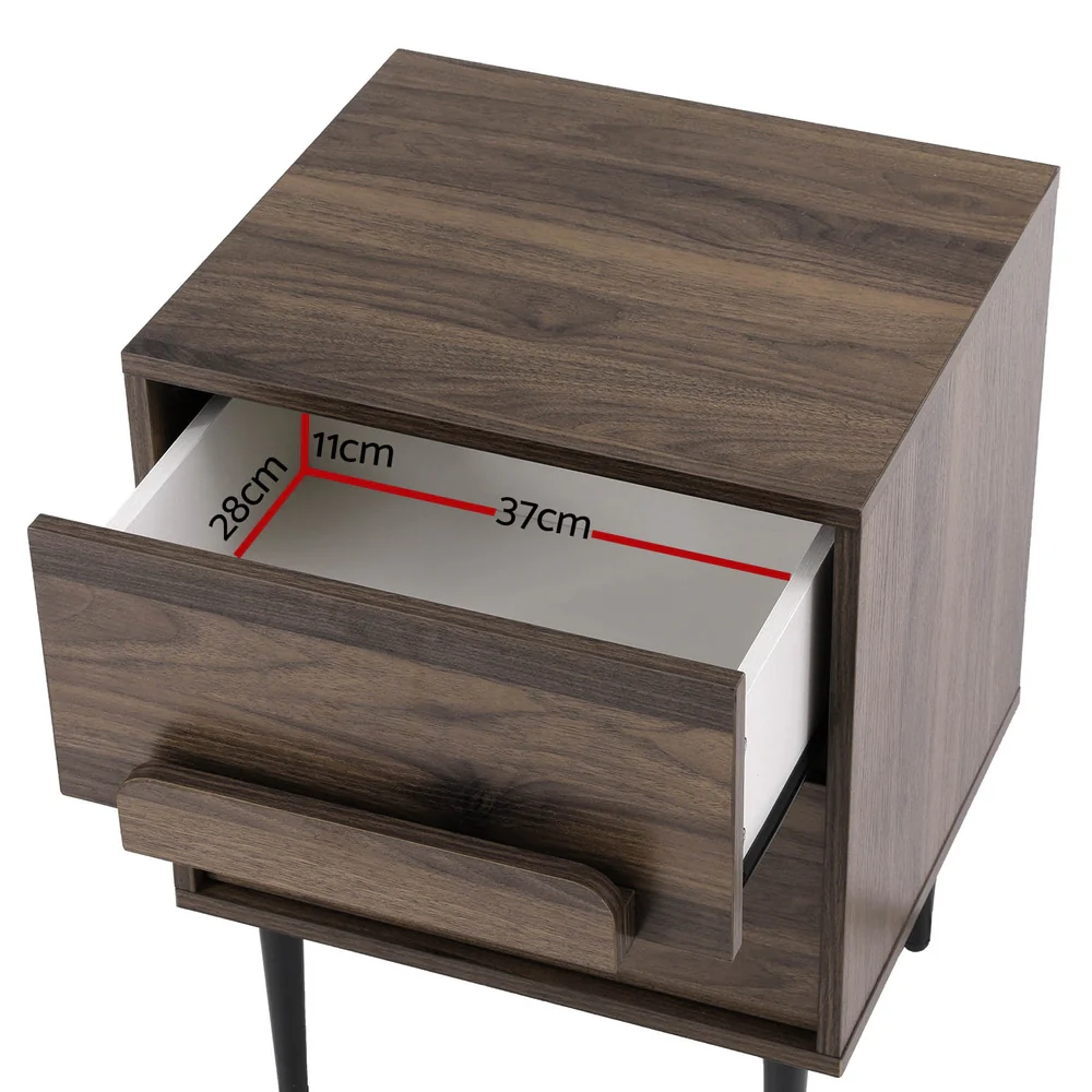 Shawn Wooden Bedside Tables with 2 Drawers - Walnut - Nurns