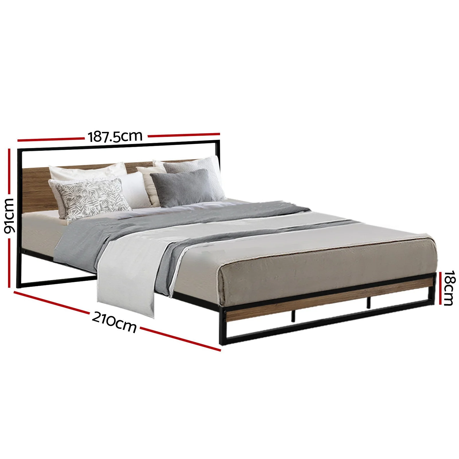 Melrose King Bedroom Suite 5 Piece 1x King Mattress, 1x King Metal Bed Frame, 2x Oak Bedside Tables and 1x Oak Tallboy - Nurns