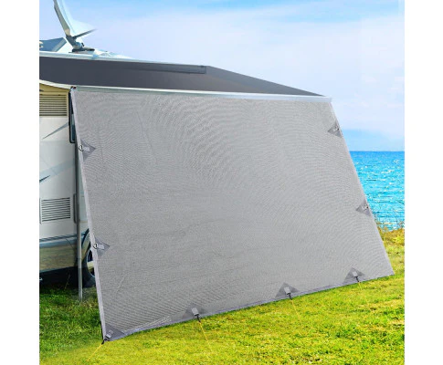 Caravan Privacy Screen Roll Out Awning 4.9x1.95M End Wall Side Sun Shade Grey - Nurns