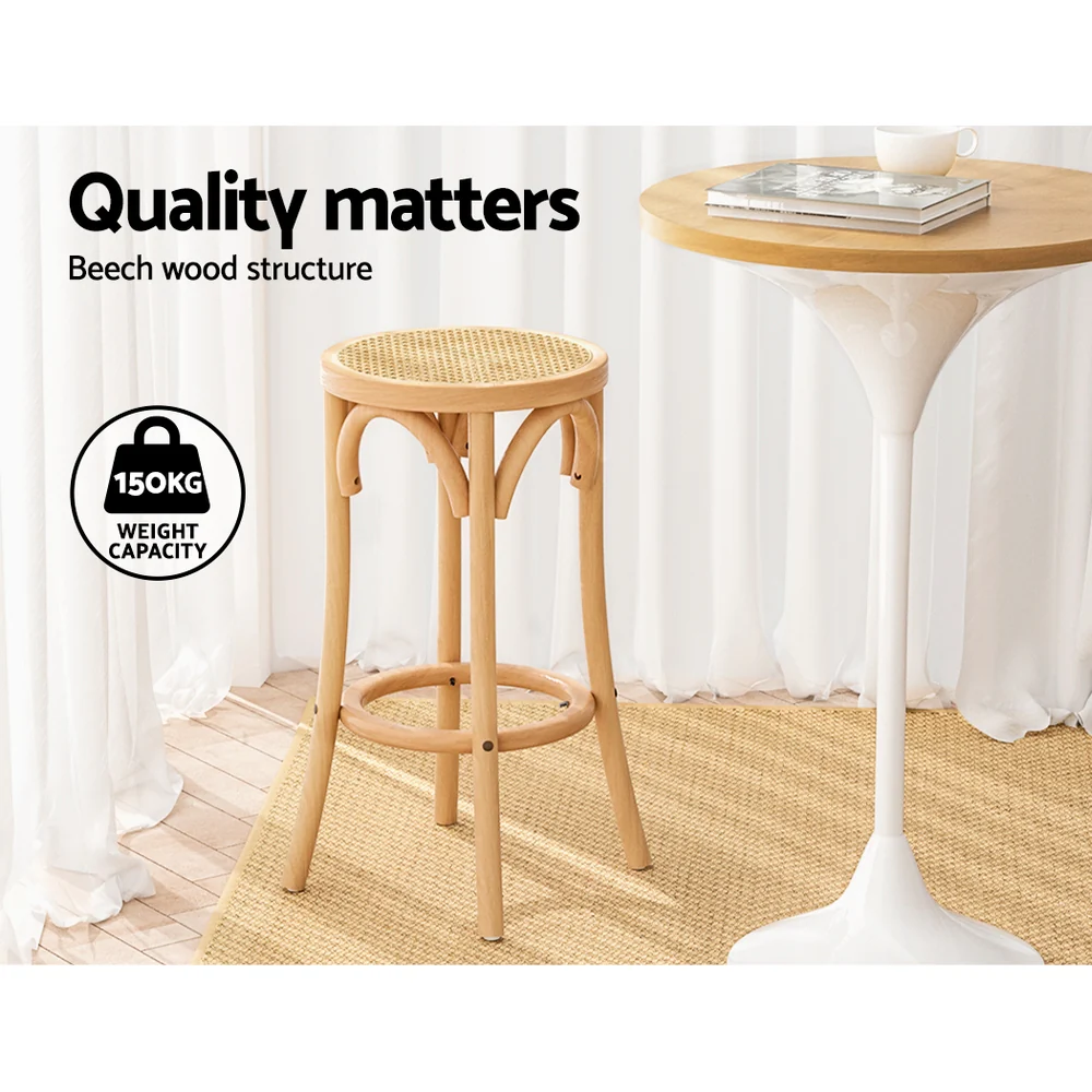 Set of 2 Giza Bar Stools Wooden Stool Counter Chair Kitchen Barstools Rattan Seat - Wood - Nurns