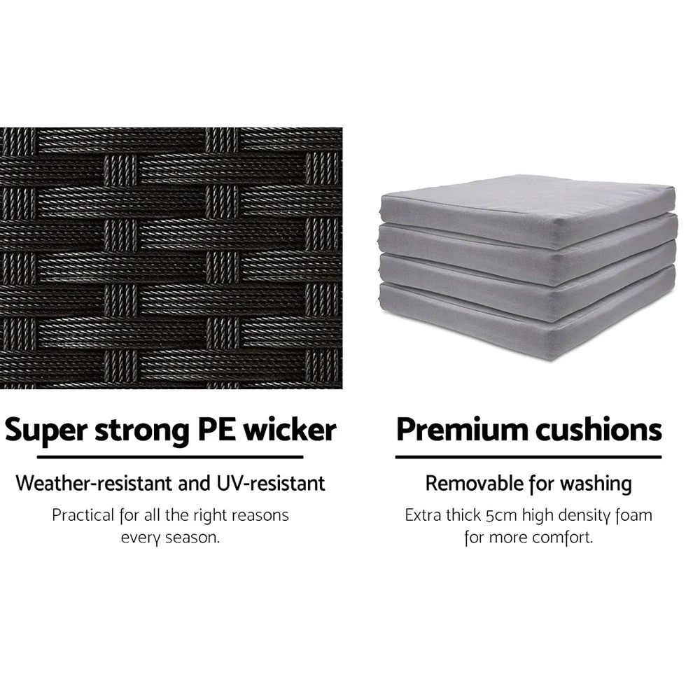 Mark 4-Seater Table Stools Furniture Chairs Wicker Patio Garden 5-Piece Outdoor Bar Set - Black - Nurns