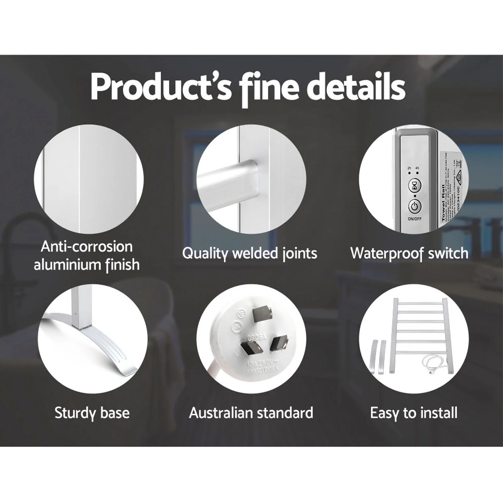 Electric Heated Towel Rail Rack 6 Bars with Timer Clothes Dry Warmer - Nurns