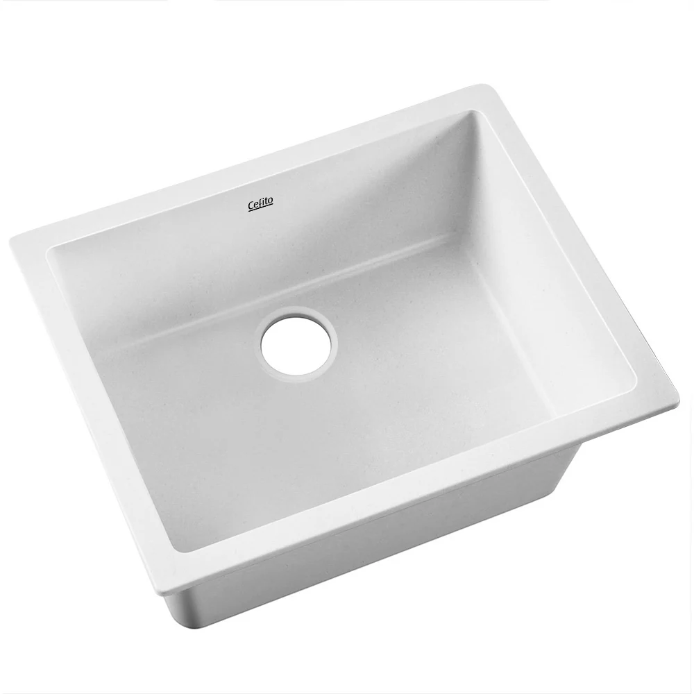 Stone Kitchen Sink 610X470MM Granite Under/Topmount Basin Bowl Laundry White - Nurns