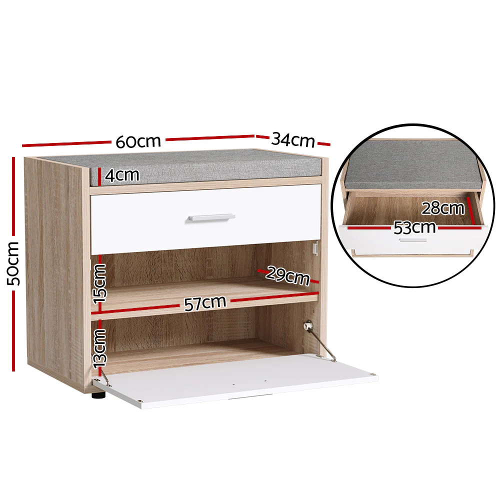 Artiss Shoe Rack Cabinet Bench 8 Pairs White Niva - Nurns