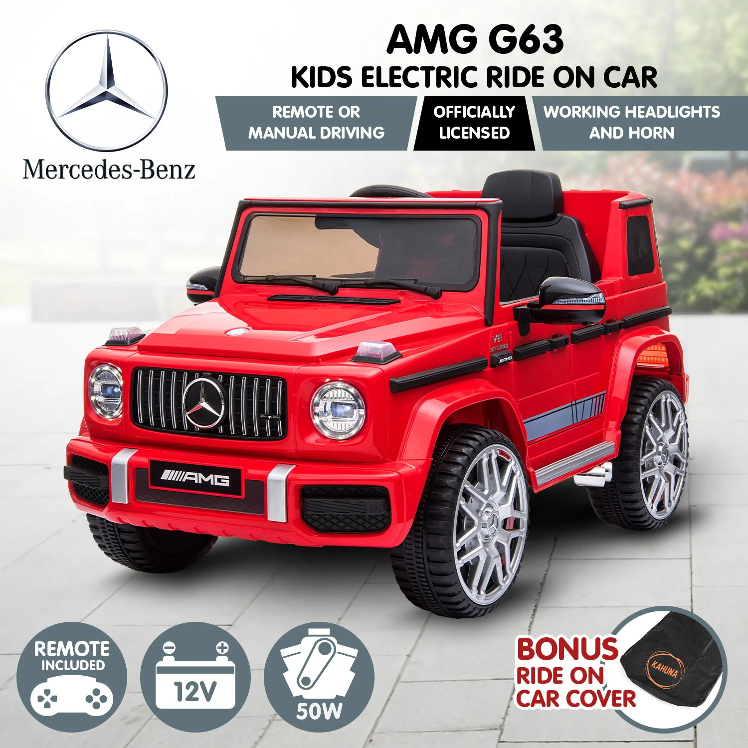Mercedes Benz AMG G63 Licensed Kids Ride On Electric Car Remote Control - Red - Nurns