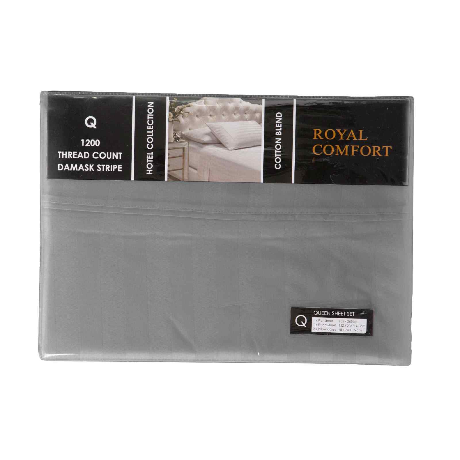 QUEEN 1200 Thread Count Stripe Cotton Blend Quilt Cover Sets - Charcoal - Nurns