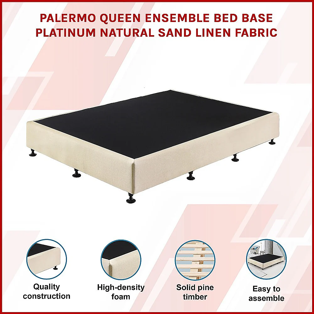 Aisha Ensemble Bed Base Linen Fabric - Natural Sand Queen - Nurns