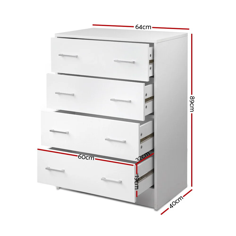 Artiss 4 Chest of Drawers - White - Nurns