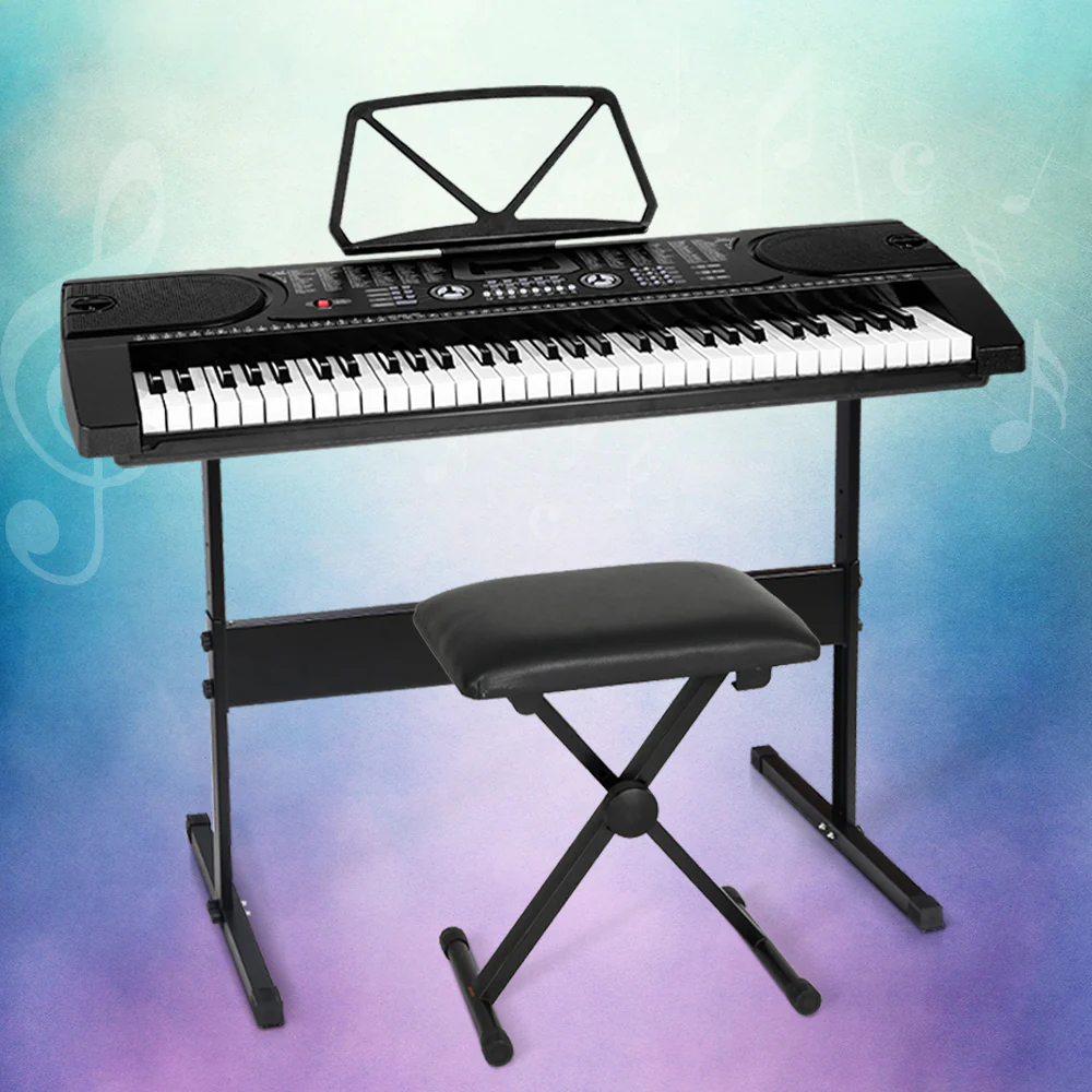 Alpha 61 Keys Electronic Piano Keyboard Digital Electric w/ Stand Stool Black - Nurns