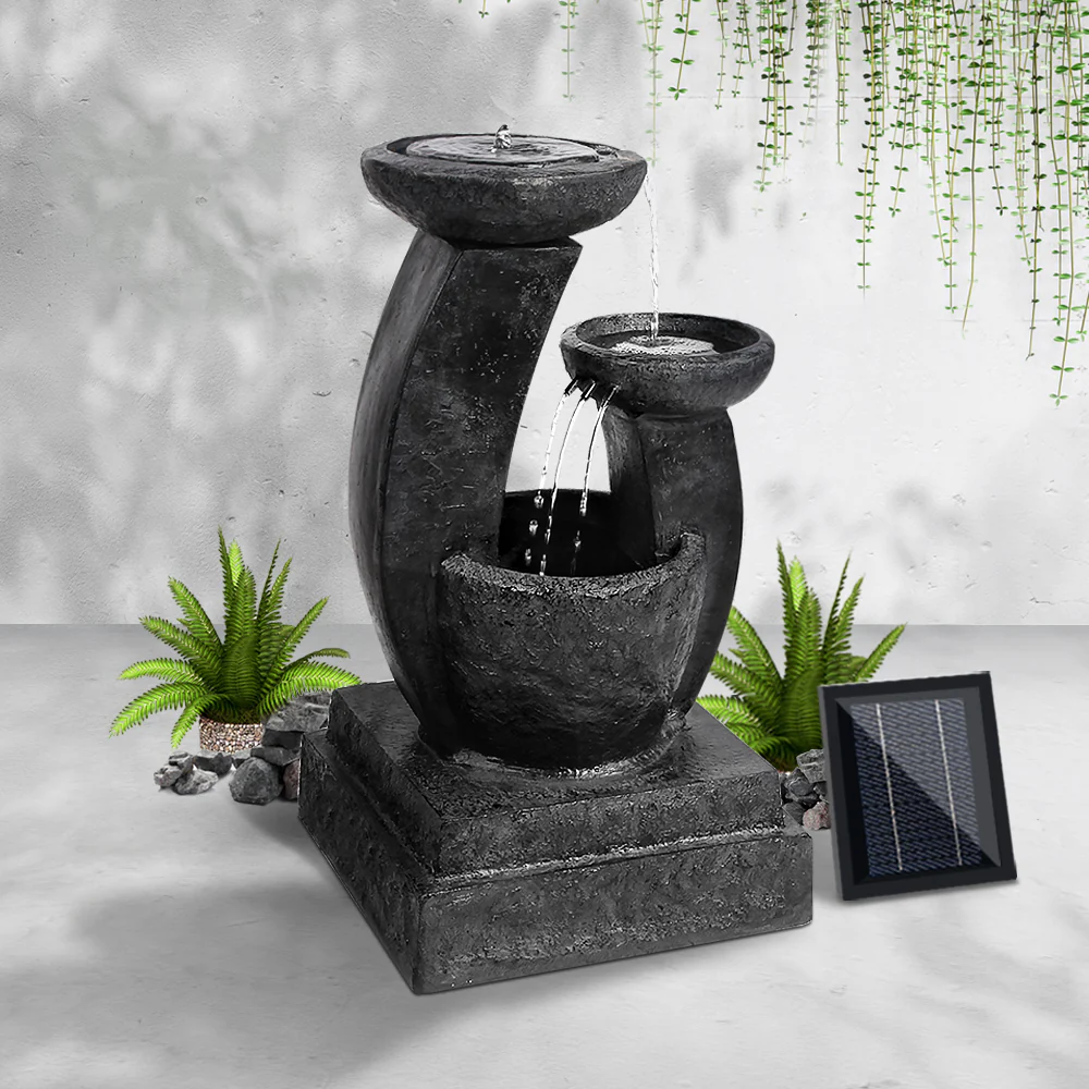Solar Water Feature Cascading Fountain 3-Tier Mushroom LED Light 70cm - Nurns