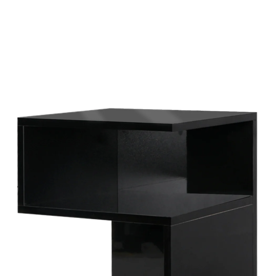 Dawson Wooden High Gloss Bedside Tables Wood Nightstand Storage Cabinet Bedroom - Black - Nurns